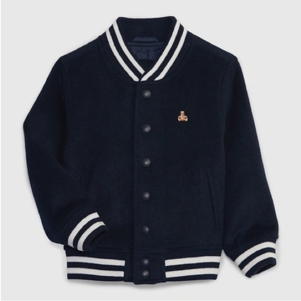 Navy Varsity Jacket with Striped Trim